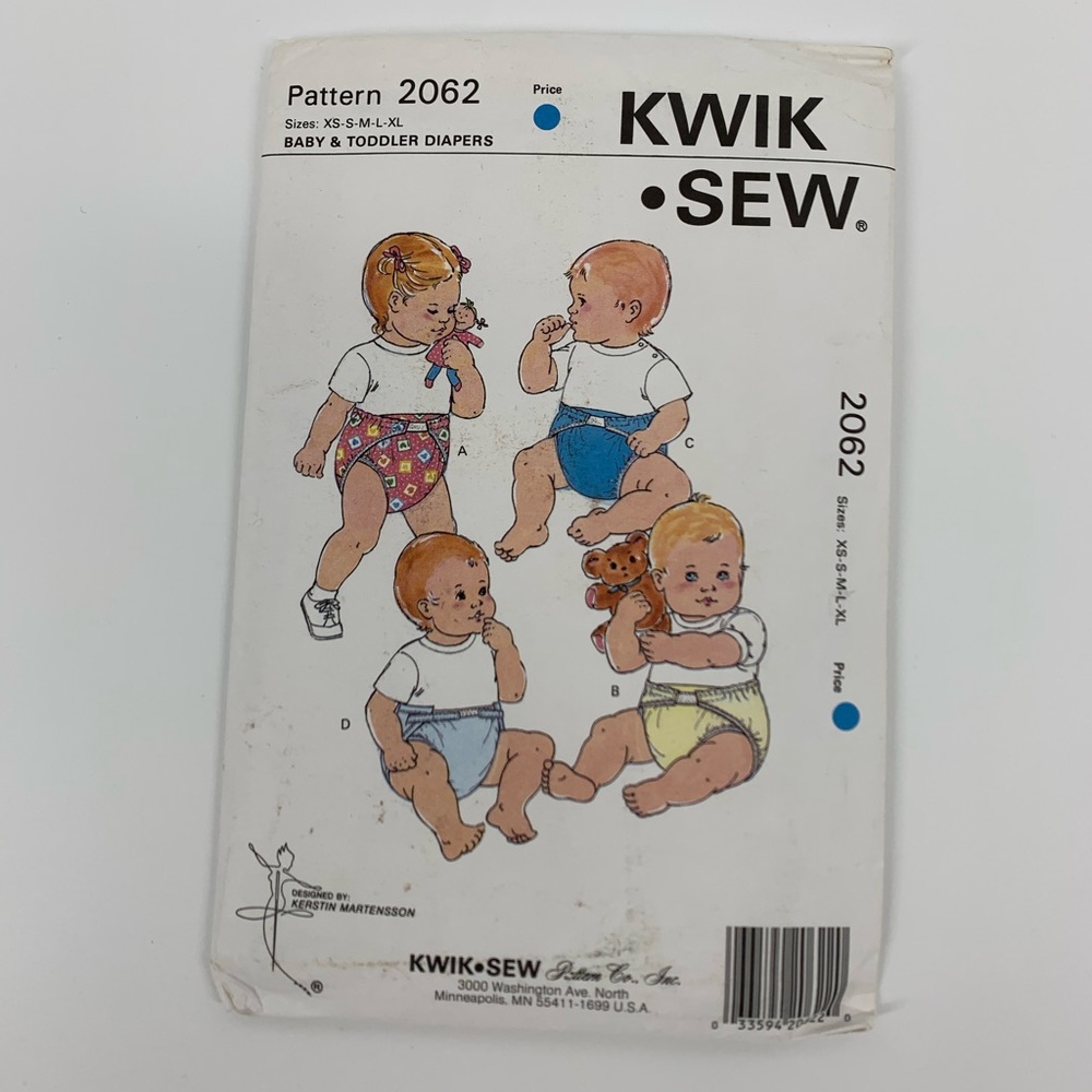 Vintage Kwik Sew 2062 Baby & Toddler Diapers Sewing Pattern Size XS-S-M-L-XL